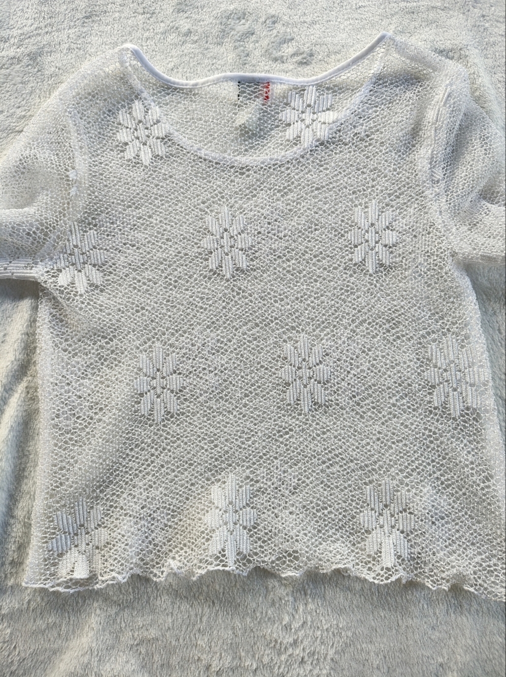 Wild Cat Sheer Crochet Knit Long Sleeve Top - White - Picture 4 of 8